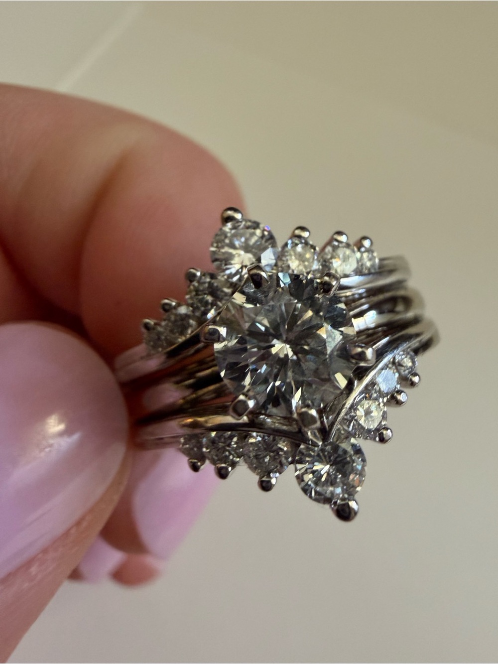 14k White Gold & Diamond Two Ring Bridal Set size 9 - Picture 7 of 15